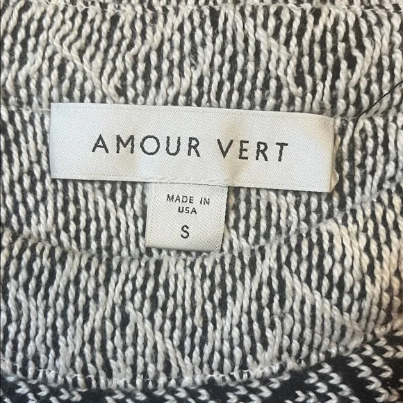 Amour Vert Herringbone Mini Sweater Dress Black Cream Small Like New 3/4 Sleeve - Picture 6 of 11